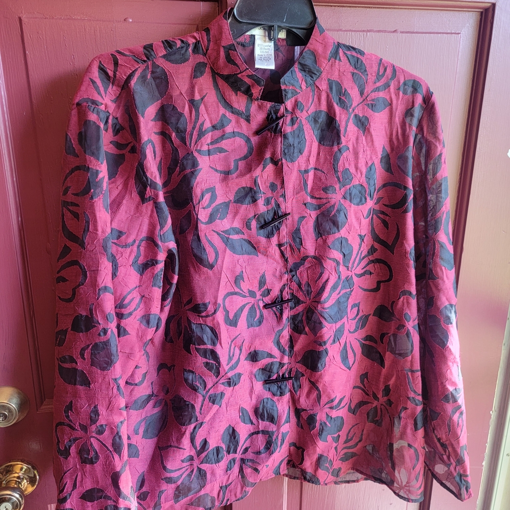 Floral Black and Red Sheer Blouse